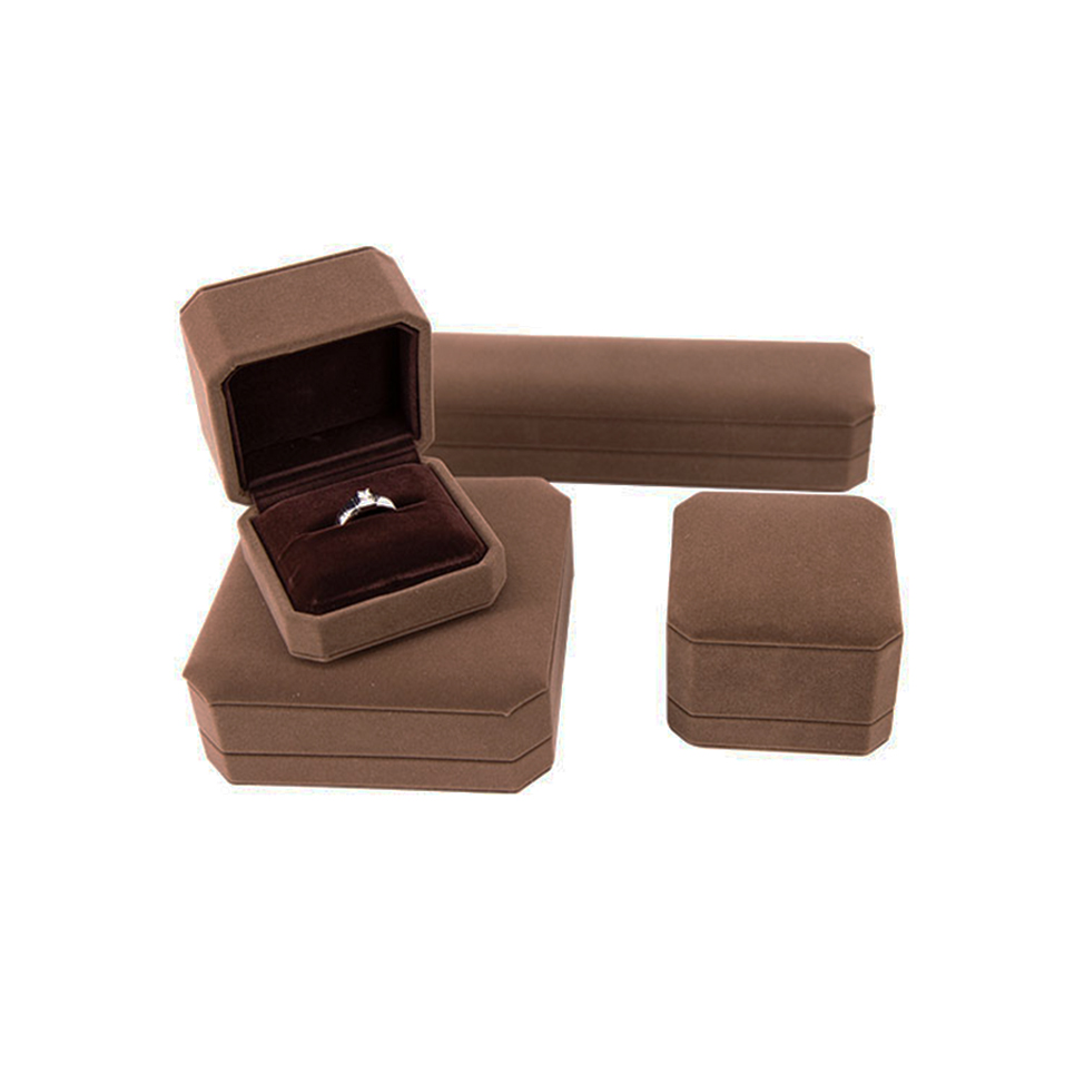 Luxury Brown Velvet Eight Corners Jewelry Box