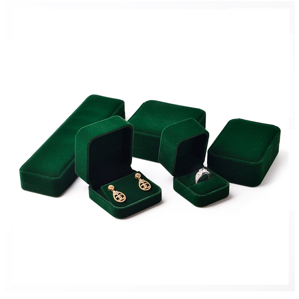 Factory Green Velvet Jewelry Ring Pendant Bangle Bracelet Earring Box Wholesale